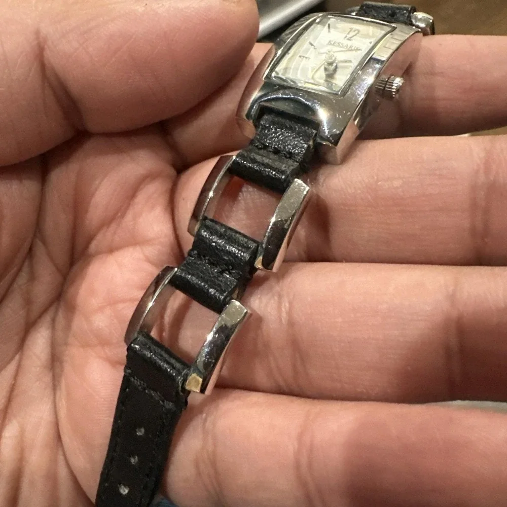 Working Kessaris Women's watch Silver/Black Rectangle Fancy Leather Strap Fit 7